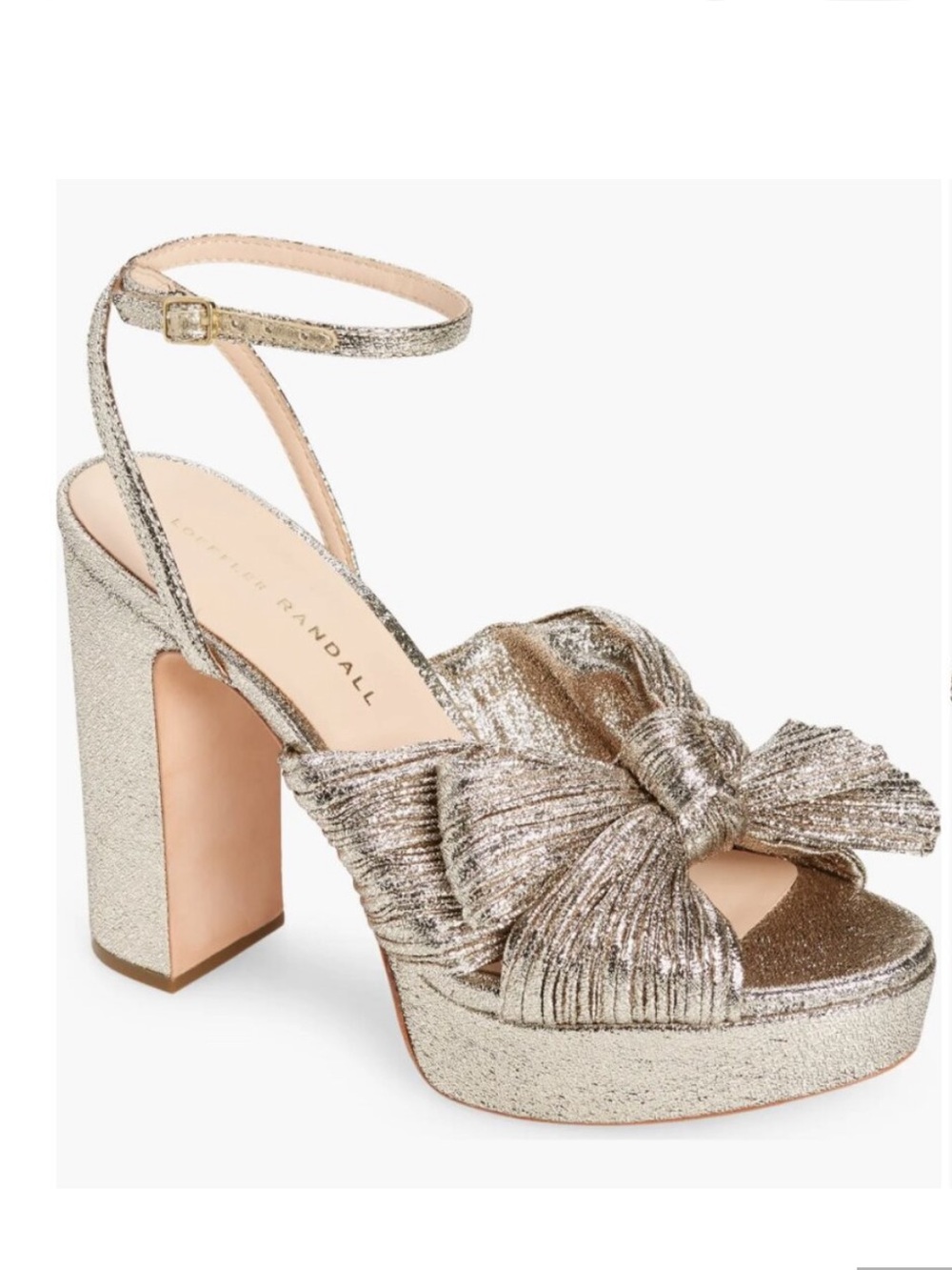Loeffler Randall Metallic Natalia Champagne platform bow heel